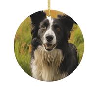 Christmas Ornaments 2025 Mohado Border Collie Dog Ornaments for Christmas Tree Decorations Round Ceramic Hanging Decorations Crafts Pendants Hanging Ornament for Holiday Wedding Party Xmas Decor Gifts