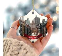 Christmas Ornaments 2025 New York City Landscape Porcelain Pendant Architecture Map Building Art Scenic' Christmas Bauble Collectible Gift for Christmas Tree Decorations Ceramic Circle 3" White