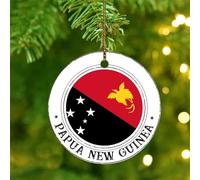 Christmas Ornaments 2025 Papua New Guinea Xmas Ornament National Country Flags Sailing Hanging Ornaments Country Flag Patriotic Collectible Gift for Xmas Tree Decoration Ceramic Circle 3" White