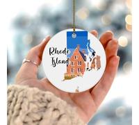 Christmas Ornaments 2025 Rhode Island Porcelain Pendant Country Location Street Café Christmas Bauble Present Collectible Gift for Christmas Tree Decorations Ceramic Circle 3" White