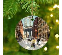 Christmas Ornaments 2025 Skyline New York City Landscape Hanging Ornaments Contemporary Cityscape State Building Christmas Ornaments USA Street Painting Pendant Xmas Tree Decoration Ceramic