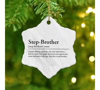 Christmas Ornaments 2025 Step-Brother Noun Definition Christmas Tree Ornament Black White Typography Xmas Ornament Word Meaning Collectible Gift for Festive Holidays Home Decor Ceramic Circle 3"