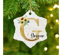 Christmas Ornaments 2025 Sunflower Initial Letter G Monogram Christmas Ornaments Sunflower Flower Watercolour Hanging Ornaments Alphabet Spring Summer Autumn Pendant Tree Decorations Ceramic