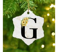 Christmas Ornaments 2025 Sunflower Initial Letter G Monogram Hanging Ornaments Bright Sunny' Positive Christmas Tree Ornament Sunflower Flower Watercolour Pendant for Xmas Party Decorations Ceramic
