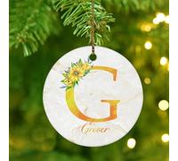 Christmas Ornaments 2025 Sunflower Initial Letter G Monogram Xmas Ornament English Alphabet Monogrammed Christmas Tree Ornament Flowers Monogram Name Collectible Gift for Holidays Home Decor Ceramic