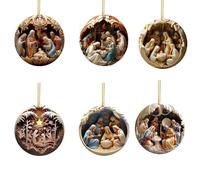 Christmas Ornaments | 2D Acrylic Flat Christ Hanging Ornament | The Birth of Decor Scene Christmas Tree Decoration Acrylic 2D Pendant Festive Memorial Ornament for Home (B-6pcs)