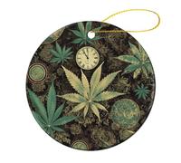 Christmas Ornaments A Puff in Time Weed Marijuana Ceramic Ornament Christmas Tree Decorations Circle Hanging Ornament for Christmas Trees Hanging Porcelain Ornament for Christmas