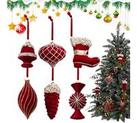Christmas Ornaments Balls - 8PCS Flocking Decor, Flocking Christmas Ornament Set | Wine Red Candy Pine Cone Baubles for Tree Mantle Fireplace Wreath Table | Reusable Holiday Balls for Indoor Party