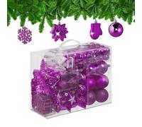 Relaxdays 100x Christmas Ornaments, Baubles, Glittering, Matte & Shiny, Tree Decorations, Plastic, 10 Designs, Pink