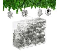 Relaxdays 100x Christmas Ornaments, Baubles, Glittering, Matte & Shiny, Tree Decorations, Plastic, 10 Designs, Silver, 24 x 30 x 12 cm