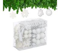 Relaxdays 100x Christmas Ornaments, Baubles, Glittering, Matte & Shiny, Tree Decorations, Plastic, 10 Designs, White, 24 x 30 x 12 cm