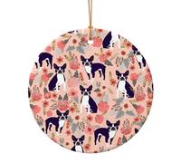 Christmas Ornaments Boston Terrier Floral, Round Christmas Tree Hanging Ornaments Decorations for Xmas Winter Holiday Home Party Decor