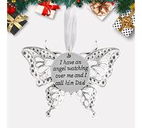 Christmas Ornaments Butterfly Pendant, Tree Decorations, Antique Silver Tone Butterfly Charms, Car Rearview Mirror Pendant, Keepsake for Family (Dad)