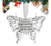 Christmas Ornaments Butterfly Pendant, Tree Decorations, Antique Silver Tone Butterfly Charms, Car Rearview Mirror Pendant, Keepsake for Family (Mom)