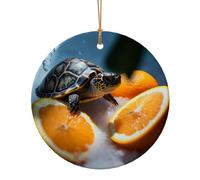 Christmas Ornaments Ceramic Decorative Hanging Ornament Turtles Emerging from Oranges Round Porcelain Ornament Funny 2025 Ornaments Personalized Xmas Tree Pendant Keepsake Crafts Gift 3.5