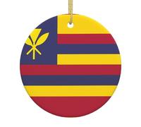 Christmas Ornaments Ceramic,Flag of The Kingdom of Hawaii Print Hanging Xmas Tree Decor with Gold String,Holiday Fireplace Pendant