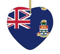 Christmas Ornaments, Ceramic Heart Decoration, Double-Sided Flag of the Cayman Islands Print,for Hanging Xmas Tree Home Office
