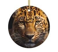 Christmas Ornaments Ceramic,The deep-Eyed Leopard Print Hanging Xmas Tree Decor with Gold String,Holiday Fireplace Pendant