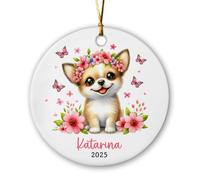Christmas Ornaments Chihuahua Ceramic Baubles Personalized Ceramic Hanging Engagement Xmas Round Shape Hanging For Home Family Office 7.3Cm