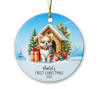 Christmas Ornaments Chihuahua Xmas Round Shape Hanging Personalized Xmas Ornament Engagement Ceramic Baubles For Home Office Family 7.3Cm