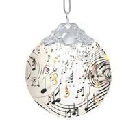 Christmas Ornaments Christmas Tree Ceramic Hanging for Holiday Decor Round Glass Ornaments with Ribbon Crafts Music Notes Print Christmas Ornaments for Christmas Tree Decorations