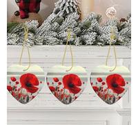 Christmas Ornaments Christmas Tree Ceramic Hanging with Gold Ribbon Red Poppy Flower heart Ornament Ceramic Hanging for Indoor Outdoor Decor New Home Ornament 2023 for Holiday