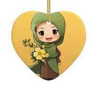 Christmas Ornaments Christmas Tree Hanging Ornaments for Holiday Heart Ceramic Ornaments Crafts Pendants Christmas Tree Decorations Cartoon Muslim Girl Ornaments for Christmas Tree Xmas Decor