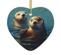 Christmas Ornaments Christmas Tree Hanging Ornaments for Holiday Heart Ceramic Ornaments Crafts Pendants Christmas Tree Decorations Sea Otters Painting Ornaments for Christmas Tree Xmas Decor
