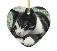 Christmas Ornaments Christmas Tree Hanging Ornaments for Holiday Heart Ceramic Ornaments Crafts Pendants Christmas Tree Decorations Black and White Cat Ornaments for Christmas Tree Xmas Decor