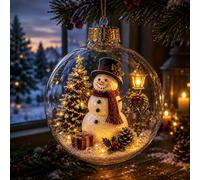 Christmas Ornaments, Clear Glowing Christmas Diorama Ornament Ball，Snowman | 8×8cm 3D Glowing Christmas Story Ornament, Hanging Christmas Baubles, Christmas Tree Decorations for Festive Party Home Decor