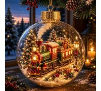 Christmas Ornaments, Clear Glowing Christmas Diorama Ornament Ball，Train | 8×8cm 3D Glowing Christmas Story Ornament, Hanging Christmas Baubles, Christmas Tree Decorations for Festive Party Home Decor