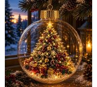 Christmas Ornaments, Clear Glowing Christmas Diorama Ornament Ball，Tree | 8×8cm 3D Glowing Christmas Story Ornament, Hanging Christmas Baubles, Christmas Tree Decorations for Festive Party Home Decor