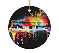 Christmas Ornaments Colorful Piano Keyboard Music Note Round Ceramic Ornament Christmas Tree Ceramic Hanging Porcelain Ornament For Xmas Tree Ceramics Hanging For Party