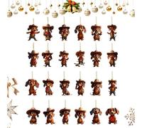 Christmas Ornaments Countdown Calendar, 24-Day Dachshund Dog Countdown Calendar for Christmas, Acrylic 2D Flat Cowboy Outfit Keepsake for Kids Teens Students Adults Friends