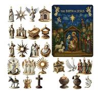 Christmas Ornaments Countdown Calendar - 24-Pendant Nativity of Jesus Countdown Calendar - 2D Collectible Keepsake Religious for Adults Kids Students Teens Family Friends