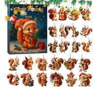 Christmas Ornaments Countdown Calendar - Acrylic 26x18x3cm 2D Flat Keepsake 24 Day | Squirrel Theme Advent Countdown Calendar With Hanging Pendants | Holiday Decoration For Friends Pet Lovers Kids