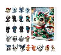 Christmas Ornaments Countdown Calendar | Count Down Calendar with 24 Dragon Ornaments | Cute 2D Flat Keepsake for Family Adults Kids Teens Friends Students