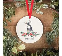 Christmas Ornaments Custom Black Chihuahua Ceramic Baubles Holiday Christmas Ornament Present Gifts Xmas Ornament For Office Wedding Graduation 7.3Cm
