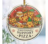 Christmas Ornaments Decorations - 3.6 in Acrylic - Gag Gifts - Nasty Naughty Gifts - White Elephant - Stocking Stuffers (Emotional Support Pizza - Cute Mental Health Friends Ideas)