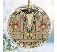 Christmas Ornaments Decorations - 3.6 in Acrylic - Gag Nasty Naughty Gifts - White Elephant - Stocking Stuffers (Cowbells Ring are You Listening 1 - Farmer Cow Gifts Ideas)