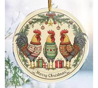 Christmas Ornaments Decorations - 3.6 in Acrylic - Gag Nasty Naughty Gifts - White Elephant - Stocking Stuffers (3 Rooster 2 - Rooster Gifts for Farmer Merry Xmas Chicken Sweater)