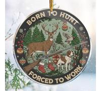 Christmas Ornaments Decorations - 3.6 in Acrylic - Gag Nasty Naughty Gifts - White Elephant - Stocking Stuffers (Born to Hunt. Forced to Work 2 - Hunting Hunter Gifts Decor Ideas)