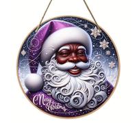 Christmas Ornaments Decorative Figurines for Home Merry Christmas Father Wooden Round Decorative for Winding Holiday Festive Party