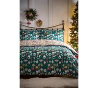 'Christmas Ornaments' Festive Print Duvet Cover Set Fusion Green King