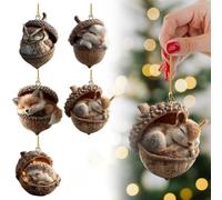 Christmas Ornaments For The Home,Woodland Christmas Decorations,Forest Animal Acorn Ornaments, Lovely Sleeping Animal Acrylic Xmas Trees Hanging Decorations Home Decor Rustic Nature Themed (5PC)