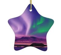 Christmas Ornaments For Tree Decoration Aurora Borealis Purple Northern Lights White Ceramic Hanging Xmas Tree Decorations Bauble Home Decor (Star Shaped)