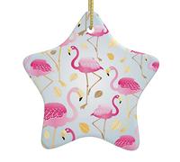 Christmas Ornaments For Tree Decoration Bright Pink Flamingos White Ceramic Hanging Xmas Tree Decorations Bauble Home Decor (Star Shaped)
