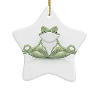 Christmas Ornaments For Tree Decoration Funny Frog Doing Yoga White Ceramic Hanging Xmas Tree Decorations Bauble Home Decor (Star Shaped)