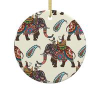 Christmas Ornaments For Tree Decoration Indian Maharadjah On Elephant White Ceramic Hanging Xmas Tree Decorations Bauble Home Decor (Circle Shaped)