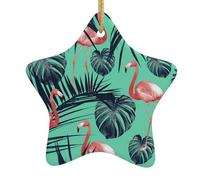 Christmas Ornaments For Tree Decoration Tropical Flamingo Pattern White Ceramic Hanging Xmas Tree Decorations Bauble Home Decor (Star Shaped)